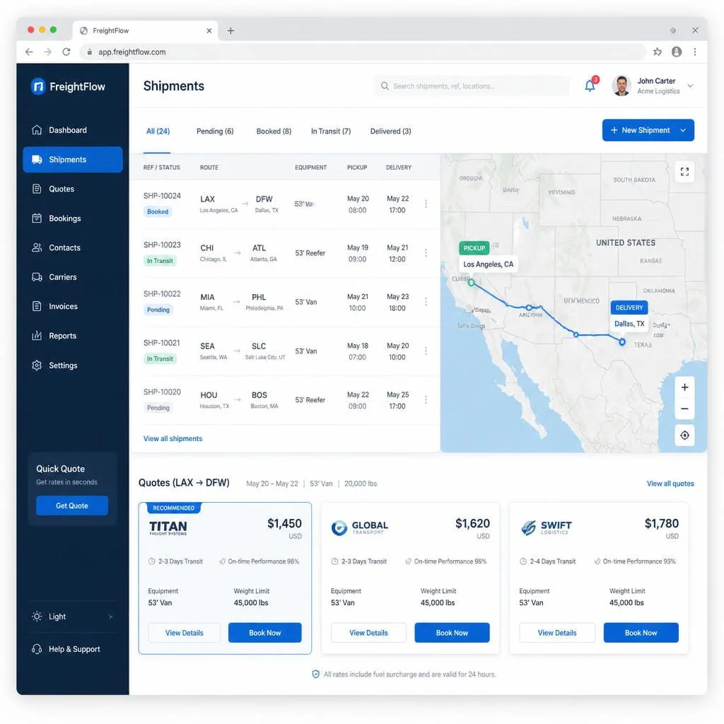 Freight Management System interface preview