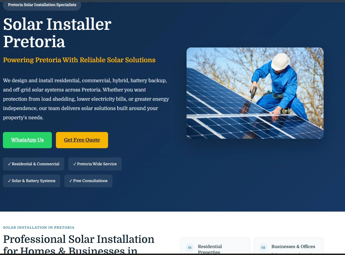 Solar Installer Pretoria interface preview
